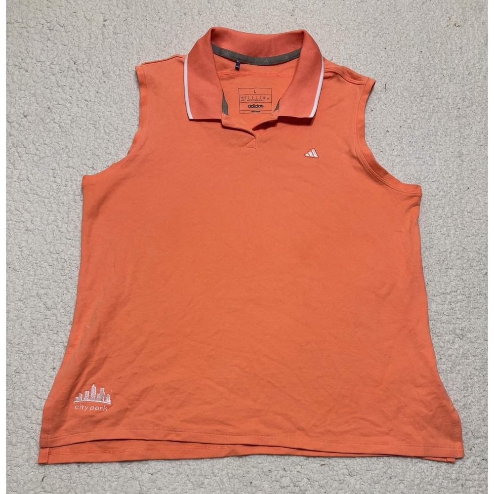 Adidas Womens City Park Polo Shirt Sleeveless Polo Size L Orange Cotton Blend